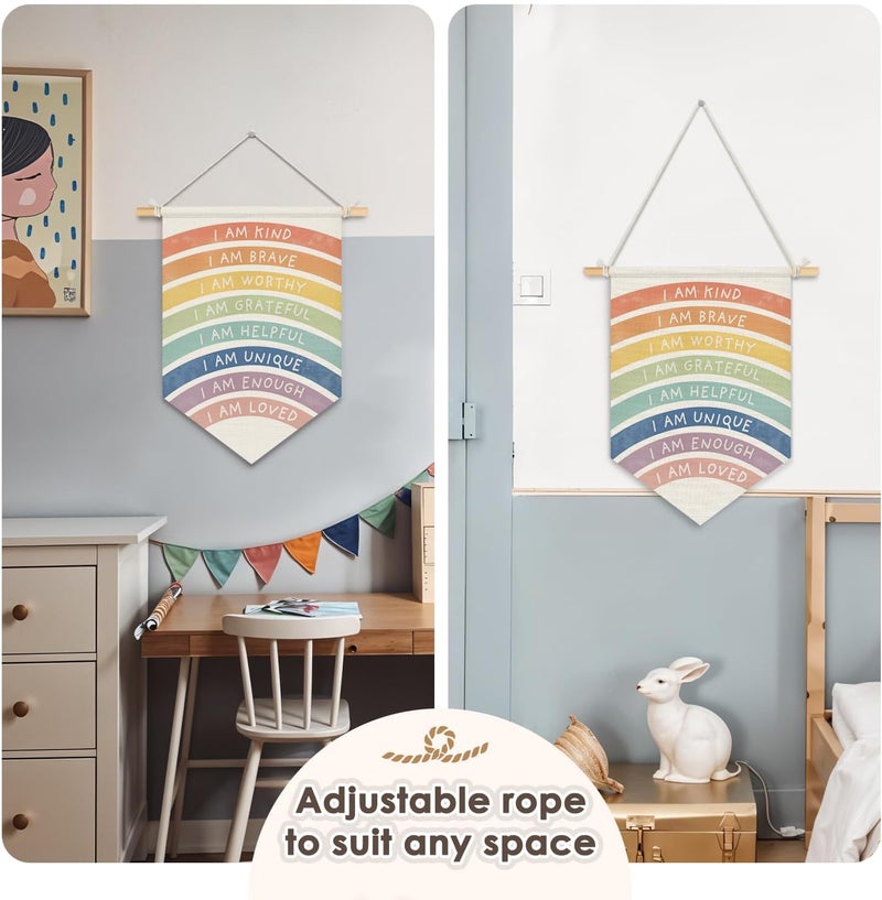 Wheatwin Boho Rainbow Classroom Decor, I Am Kind Brave Positive Affirmations Wall Hanging Pennant Flag Banner, Boho Inspirational Wall Decor for Kids Nursery Toddler Bedroom Classroom 15x11 Inch - Image 5